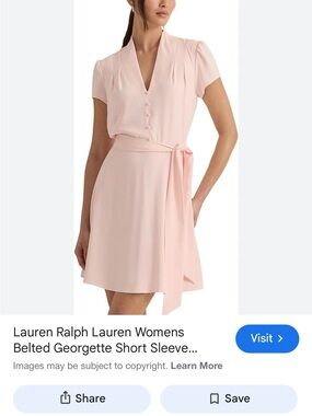 Lauren Ralph Lauren Blush Pink Georgette Belted Midi Dress